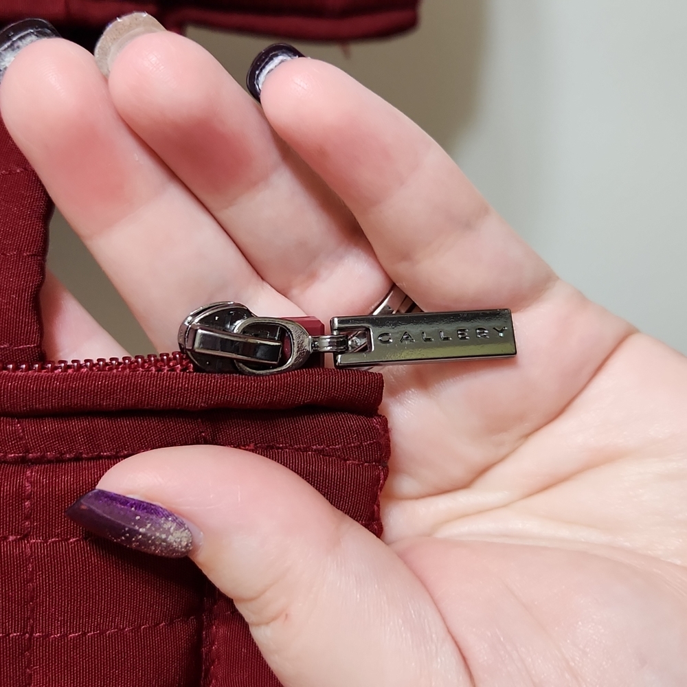 Gallery, Womens, Quilted Zip Coat, Maroon, Red and Pewter - Picture 8 of 14